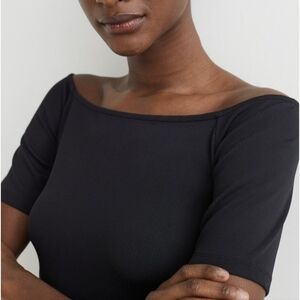 New H&M Off Shoulder Top Size Large Ribbed Black Short Sleeve Tee Black Blouse